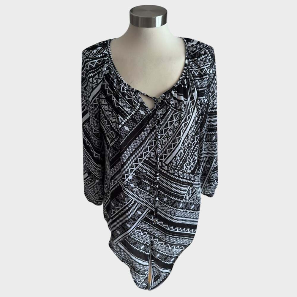 Zac & Rachel Medium 100% Polyester Black White Geometric Pattern Blouse